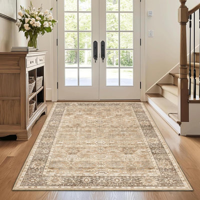 Washable Area Rug Vintage Green Rug for Living Room