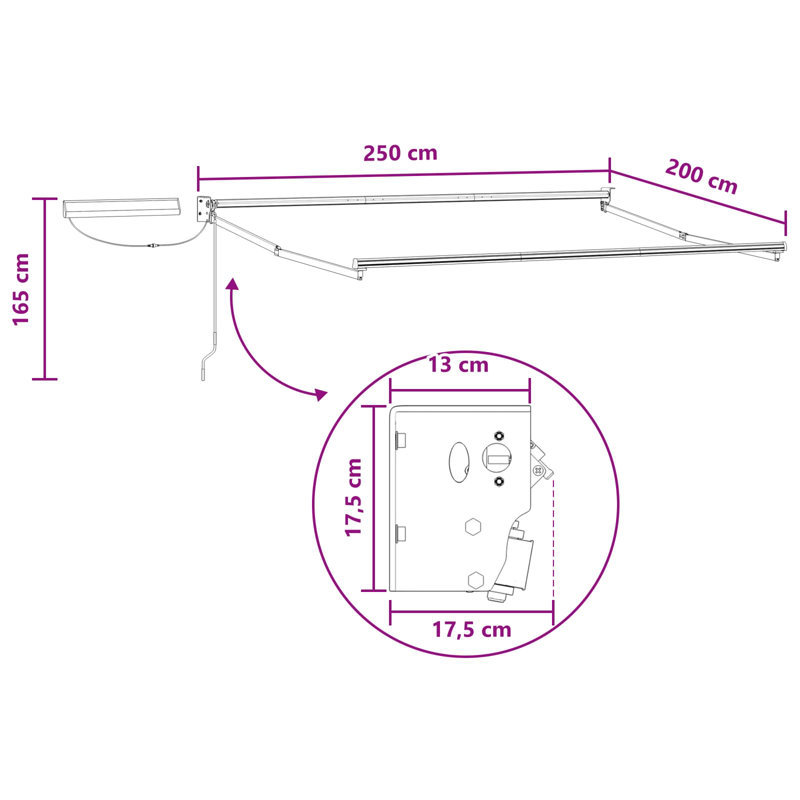 VidaXL Polyester Cover Retractable Patio Awning, Sand/Black, 165" H x 250" W x 200" D, Solid Color