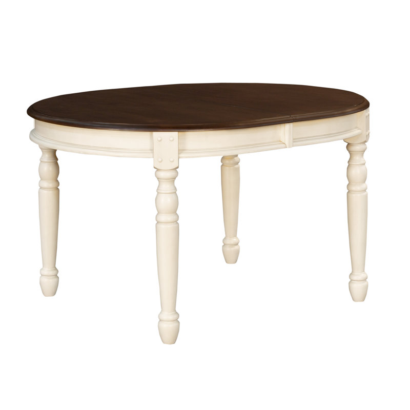 Letizia Extendable Solid Rubberwood Dining Table, Cocoa Bean/Chalk