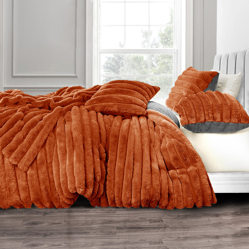 Polyester Solid Colour Duvet Cover Set, Orange, King Duvet Cover + 2 Standard Pillowcases