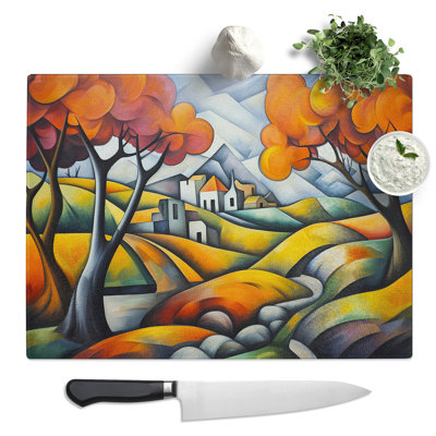 Landscape Cubism No.3  Glass Chopping Board
