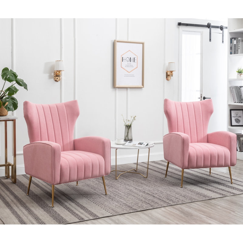 Floreal 27'' Wide Velvet Wingback Chair, Pink Velvet
