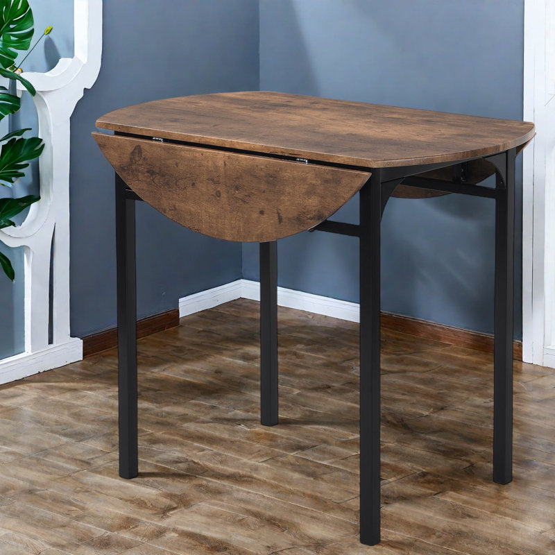 Table de salle à manger à abattants compacte, en bois aggloméré et en métal, design de cuisine rustique moderne