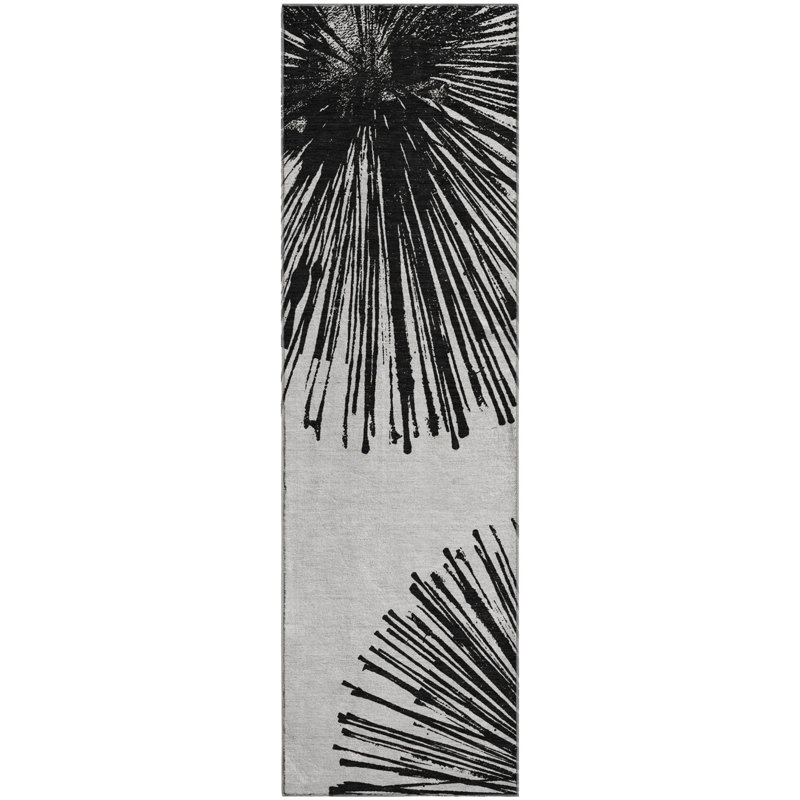 Premium Machine Washable Cerrito Black Rug, Runner 2'3" x 7'6"