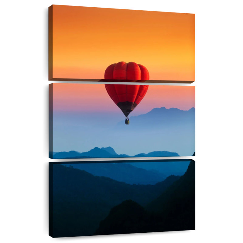 Vol en montgolfière au coucher du soleil, H 32 po x l 20 po