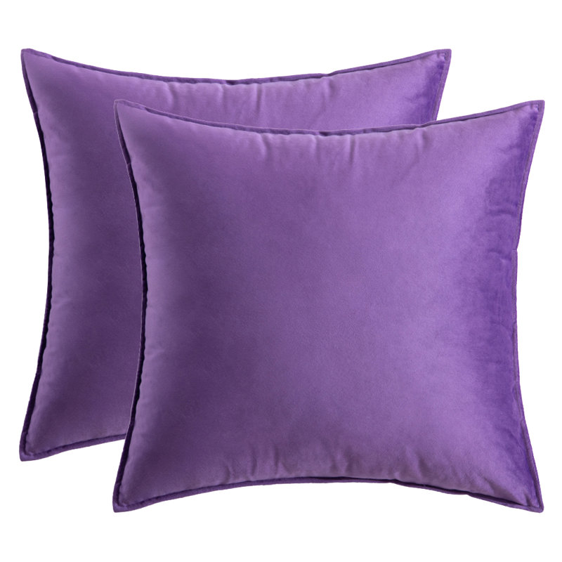  Housse de coussin carré en velours, Violet, H 22 po x l 22 po, Polyester