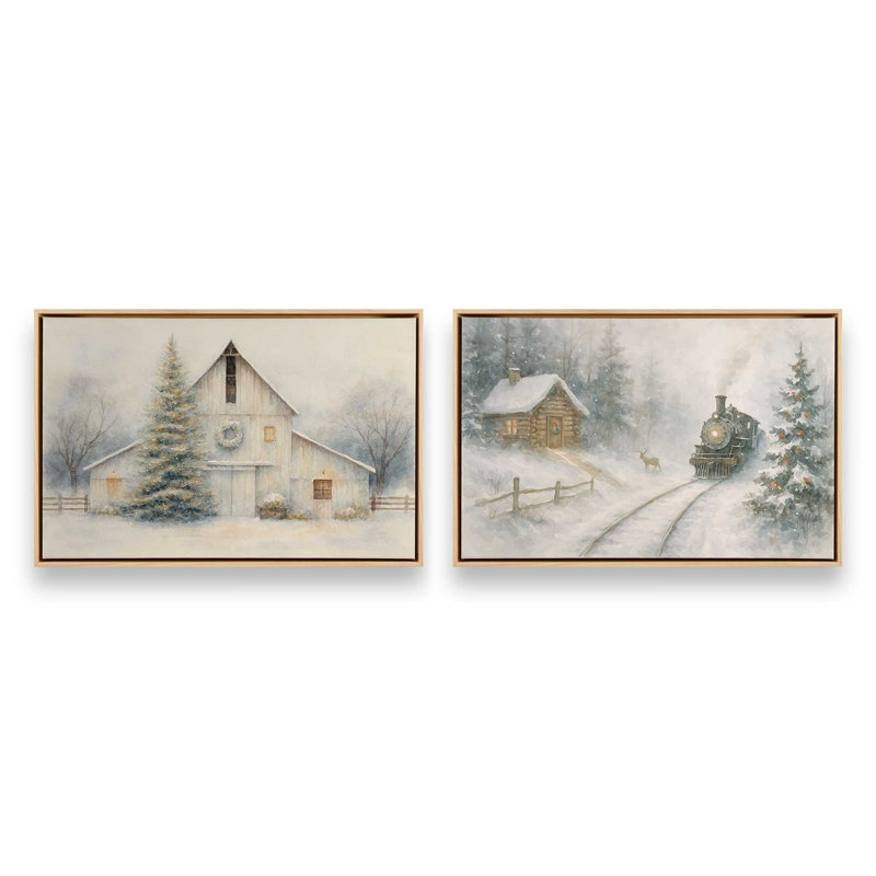 Frosted Journeys Set of 2 Canvas Prints, 21" H x 62" W, Impression encadrée sans passe-partout, Érable américain