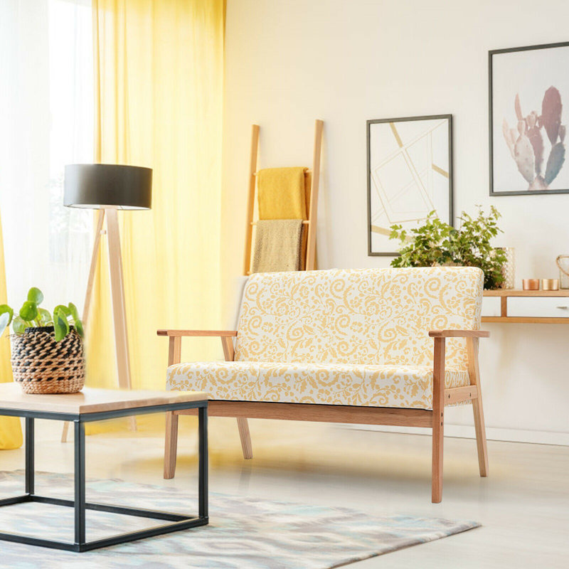 Mervela Upholstered 43'' Loveseat, Yellow/White Linen Blend