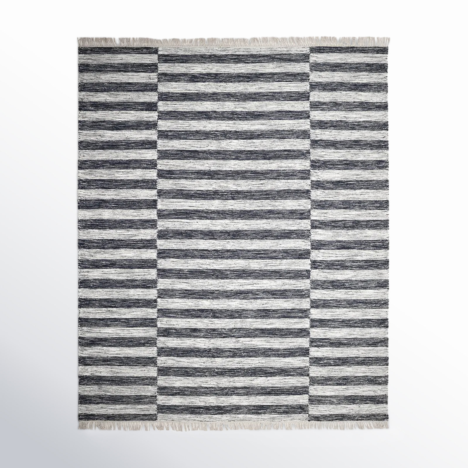 Reva Black Gray Hand-Woven Striped Rug, Rectangle 10' x 14'