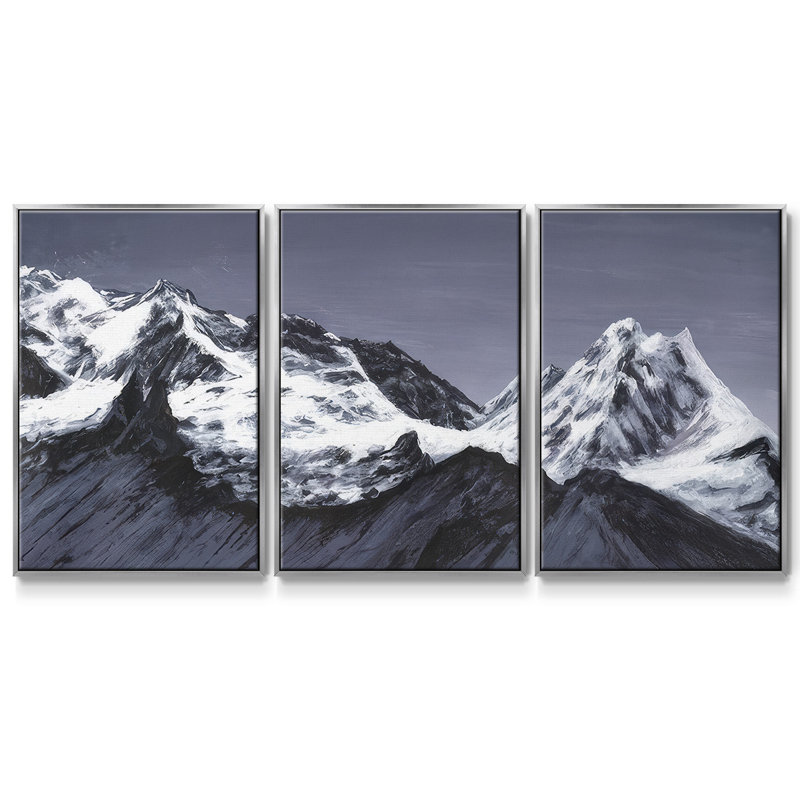 "Moonlit Mountain Range I", peinture sur toile 3 pièces, H 24 po x l 48 po x P 2 po, Argent