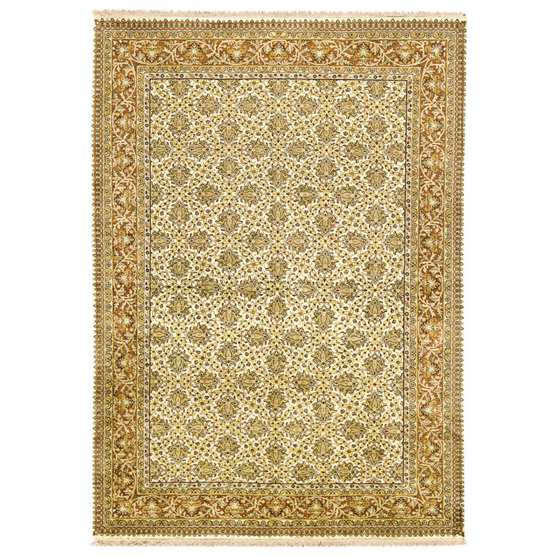 Tapis beige et rouille de haute qualité noué à la main
