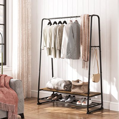 Clothing Rack With 2 Shelves, 6 S Hooks