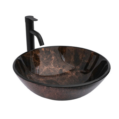 16.5" Glass Circular Vessel Bathroom Sink with Pop-Up Drain and Faucet
