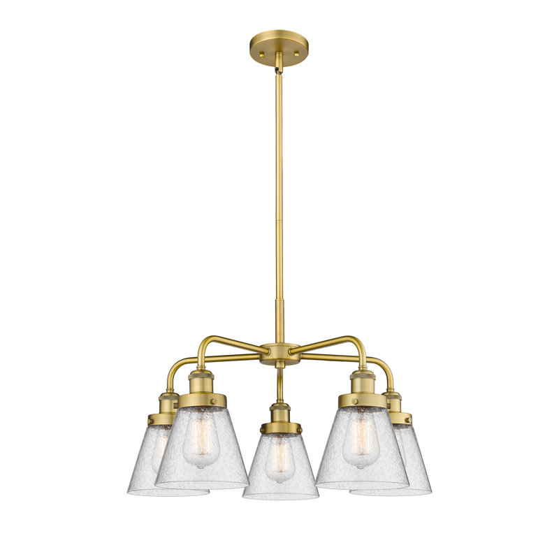 Lustre suspendu 5 lumières Cone, Grainé, Laiton brossé