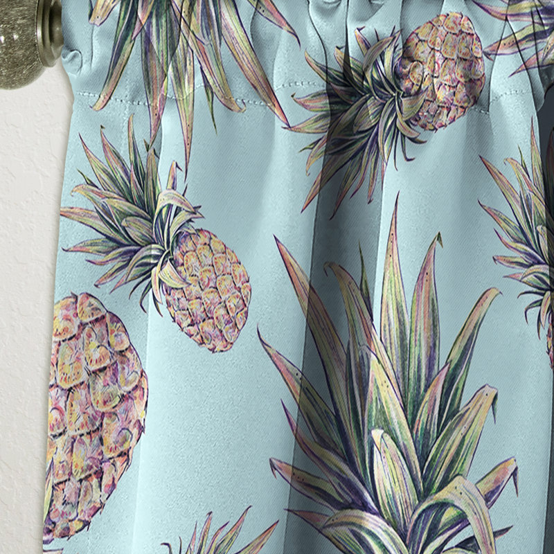 Ananas sur un fond bleu clair - Rideau simple occultant de nature tropicale, L 52 po x L 108 po