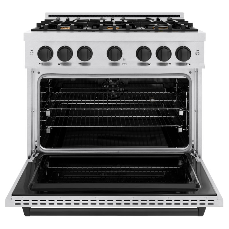 ZLINE 36" Classic Dual Fuel DuraSnow Range w/ 6 Brass Burners & Convection Oven, Matte Black