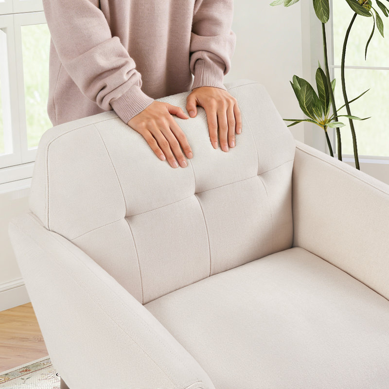 Fauteuil d'appoint rembourré 32,2 po de largeur avec pieds en bois massif, Beige