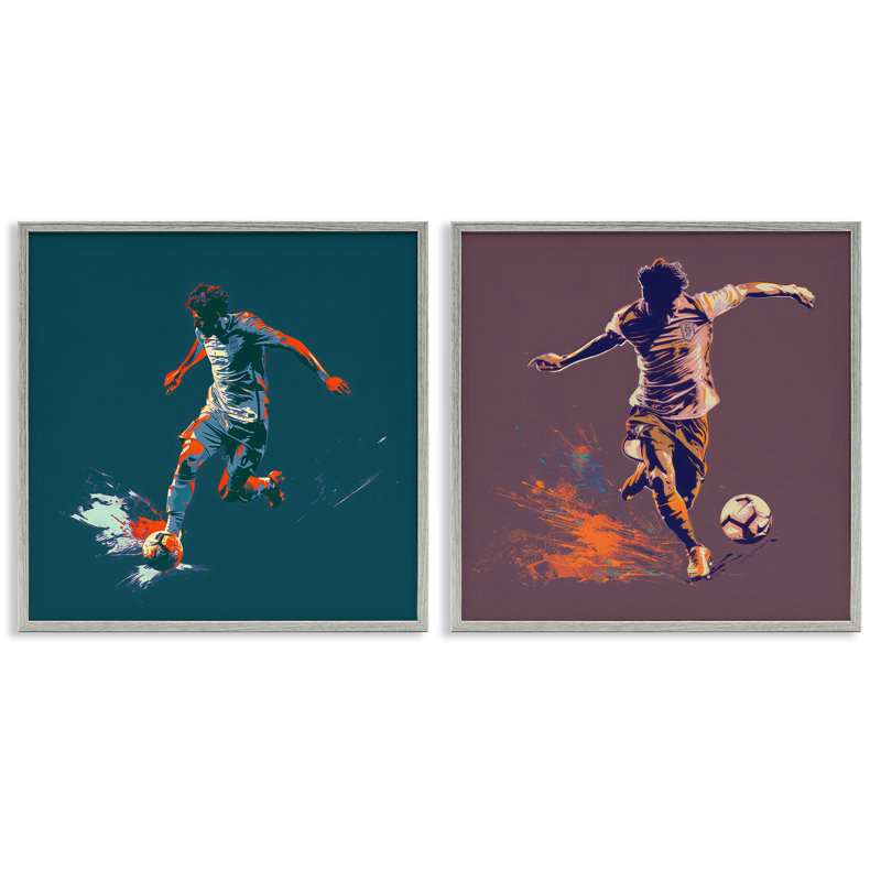  «Kicking soccer ball», ensemble de 2 giclées sur PC par Lazar Studio, H 17 po x l 17 po, Estampe numérique Farmhouse