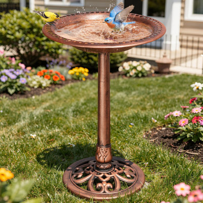 Bain d'oiseaux sur pied 28 po pour jardin extérieur, bain d'oiseaux en polyrésine résistant aux intempéries avec bol de 20 po, finition bronze antique