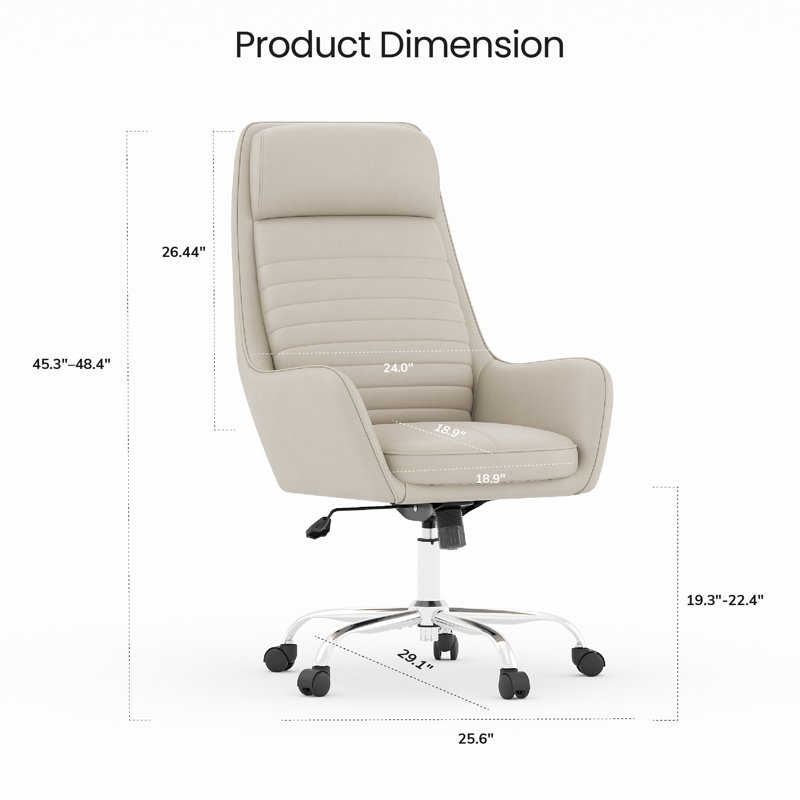 Ergonomic Executive Office Chair with Fixed Arms and Adjustable Tilt Tension, Khaki