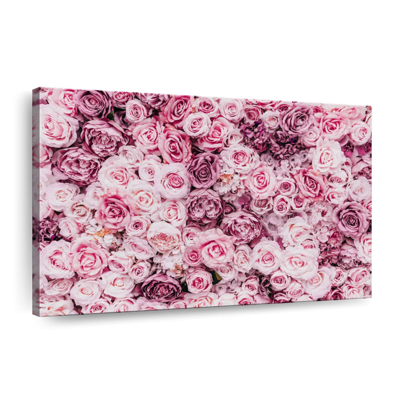 Lit de roses roses, reproduction sur toile, H 8 po x l 12 po x P 1 po