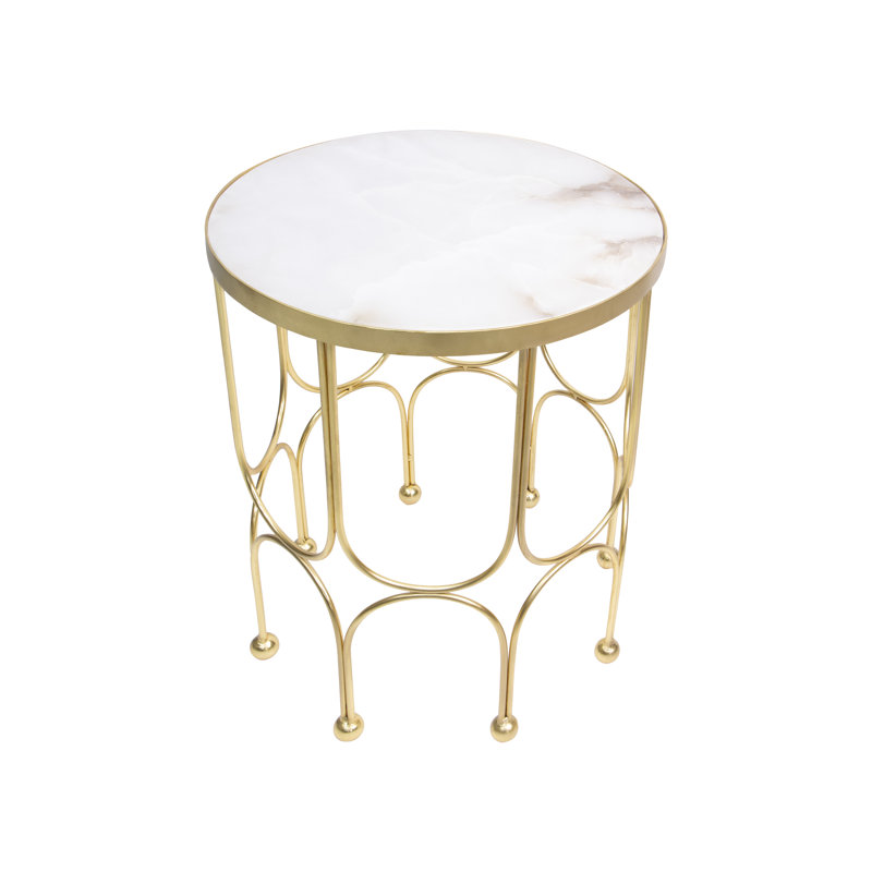 Table d'appoint en marbre Clover - plateau en marbre blanc avec base en métal doré (18 po) 