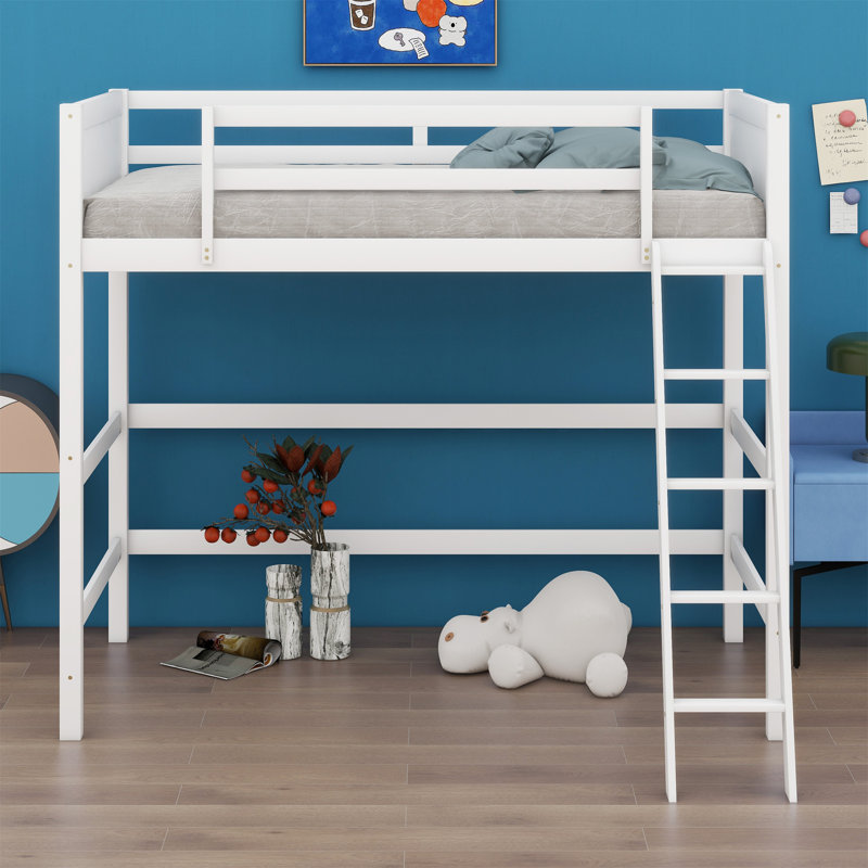 Wood Loft Bed With Ladder, White