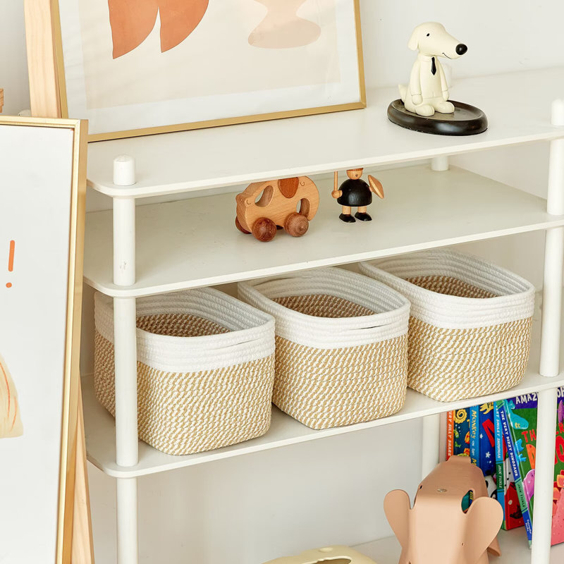 Small Cotton Rope Storage Basket Set Of 3 - 11"X7"X7" Perfect Woven Baskets For Storage, Ideal Storage Baskets For Organizing Toys, Towels, And More - Versatile Baskets For Shelves And Home Decor