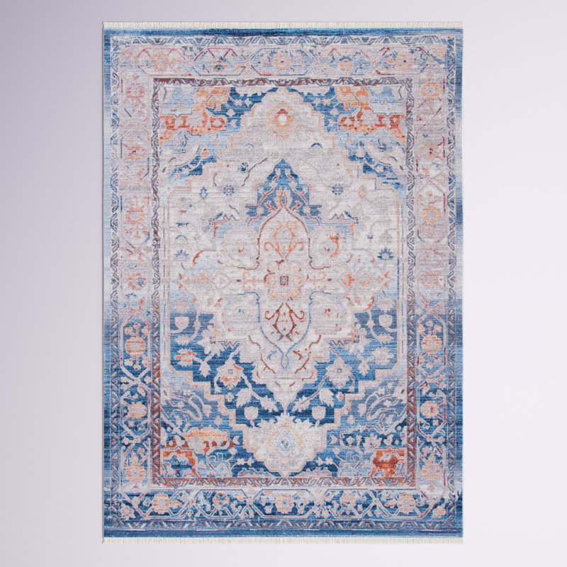 Allaroe Oriental Blue/Gold Area Rug, Rectangle 9' x 11'1"