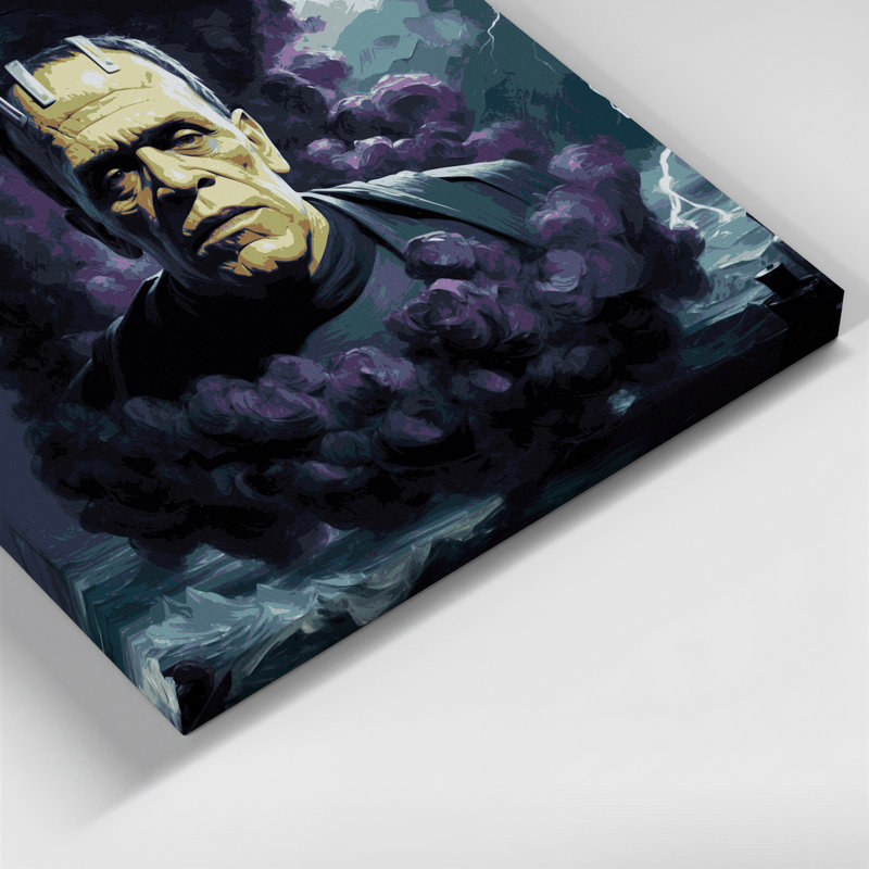 Halloween, art mural gris sur toile monstre Frankenstein, H 11 po x l 14 po