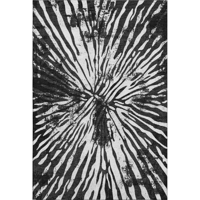 Premium Machine Washable Prisco Black Rug, Rectangle 2'6" x 3'10"