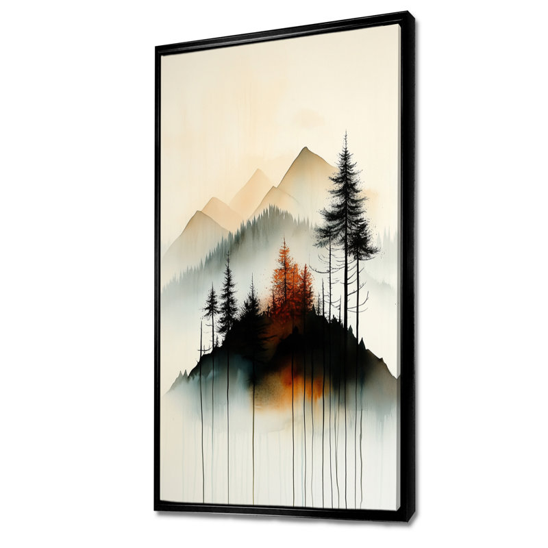 «Black Orange Minimal Forest Solitude Horizon», décoration murale noir Moody, impressions encadrées sereines