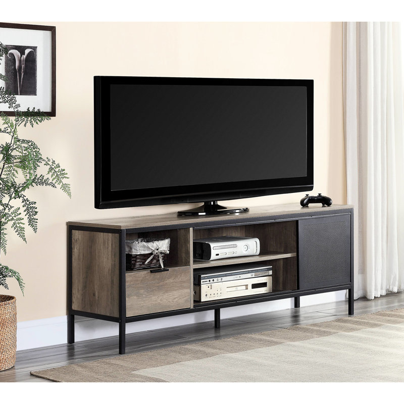 Meuble télé de 50 po avec finition en chêne rustique et pieds en métal pour les composants de la table d'installation