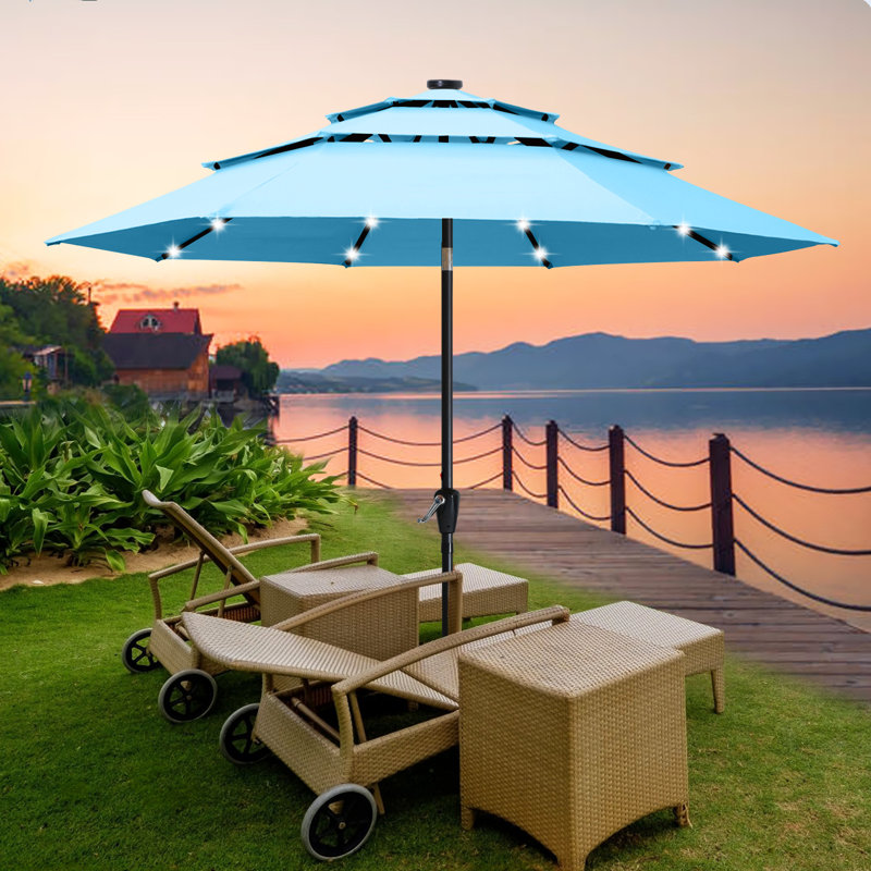 Parasol de marché éclairé Caerphilly, Turquoise, 129.9" W x 129.9" D