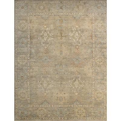 Tapis noué à la main Oushak 9 x 12, tapis en laine neutre, tapis beige, tapis pakistanais fait à la main, tapis traditionnel classique