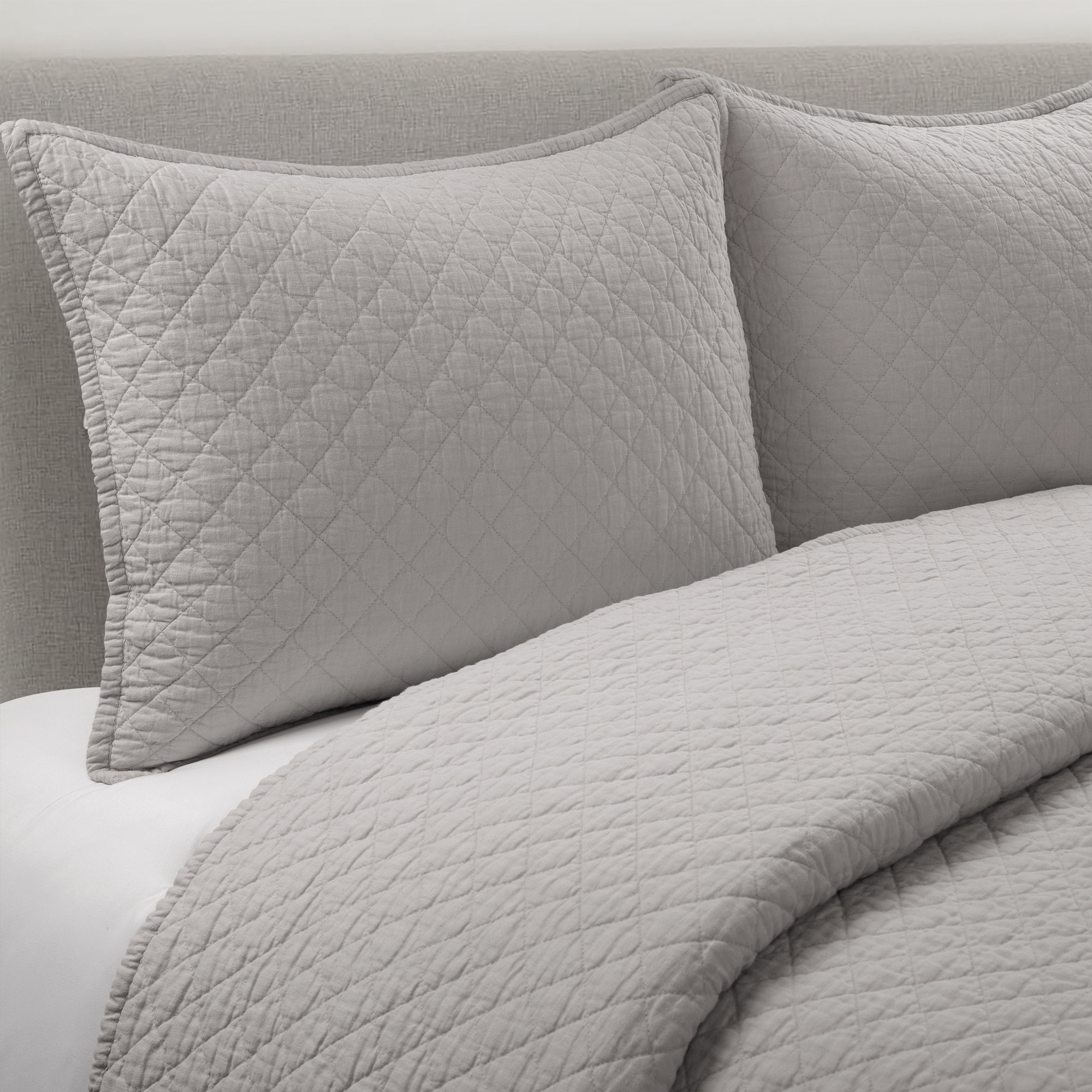Lush Decor Belgian Flax Linen Blend Quilt Set, King/Cal. King Quilt + 2 Shams, Gray