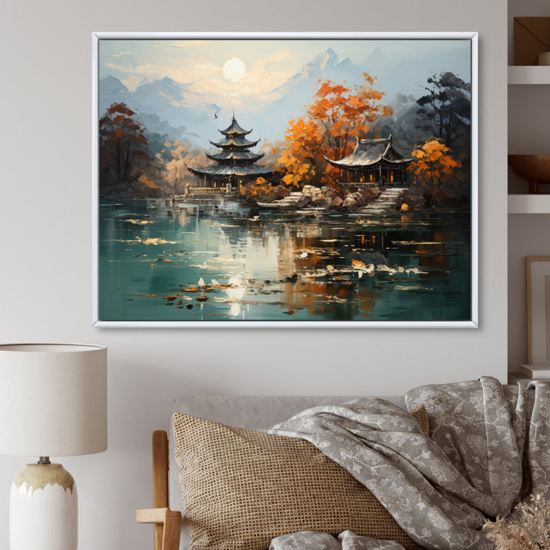 Art asiatique, paysage impérial III - impression, H 34 po x l 44 po x P 1,5 po, Cadre flottant blanc