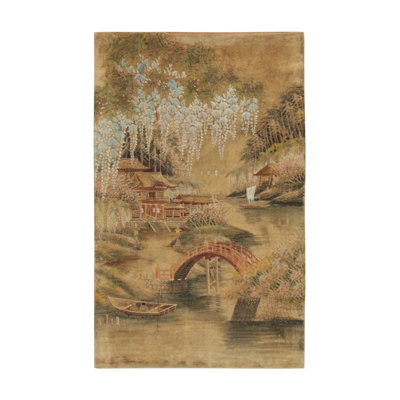Antique Japanese Tapestry With Scenic Landscape Design - Rug & Kilim