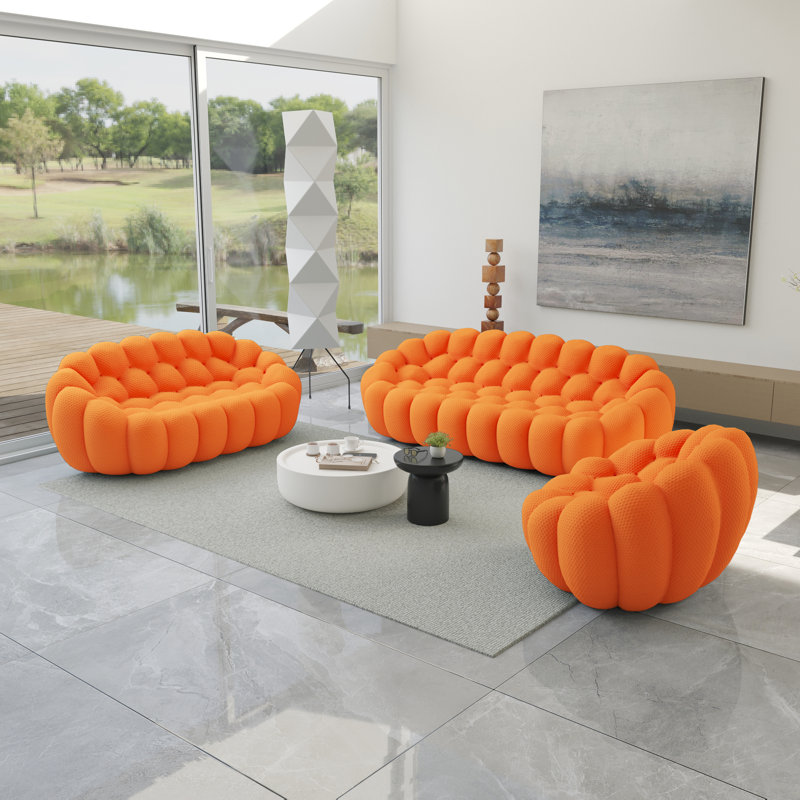 Ensemble de salon 3 pièces Kayi, Orange
