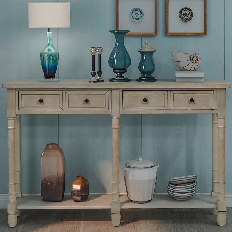  Console/Sofa Table with 2 Drawers + Bottom Shelf | Easy Assembly for Living Room & Entryway, Gray