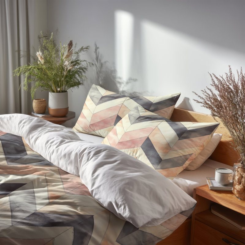 Ensemble de housse de couette Contemporary Boho - Ensemble de literie à chevrons boho noir et orange