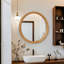 Miroir mural rond en bois naturel
