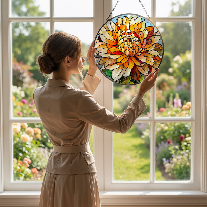 Panneau de vitrail à motif floral H 12 po, H 12 po x l 12 po