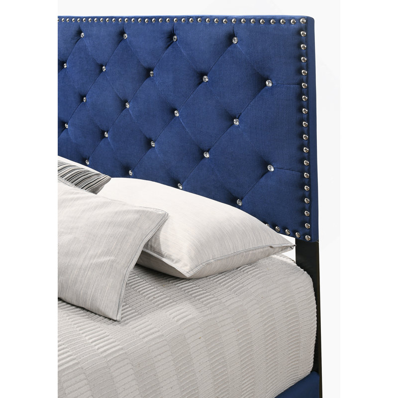 Structure de lit moderne avec tête de lit pour la chambre à coucher, Double, Marine