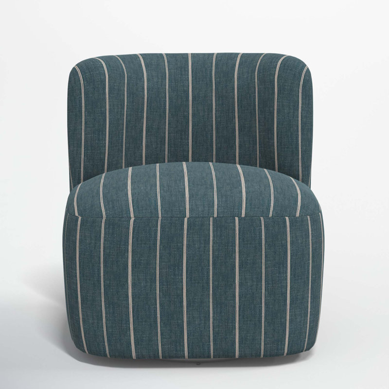 Mariza Upholstered Swivel Slipper Chair, Fritz Indigo Stripe