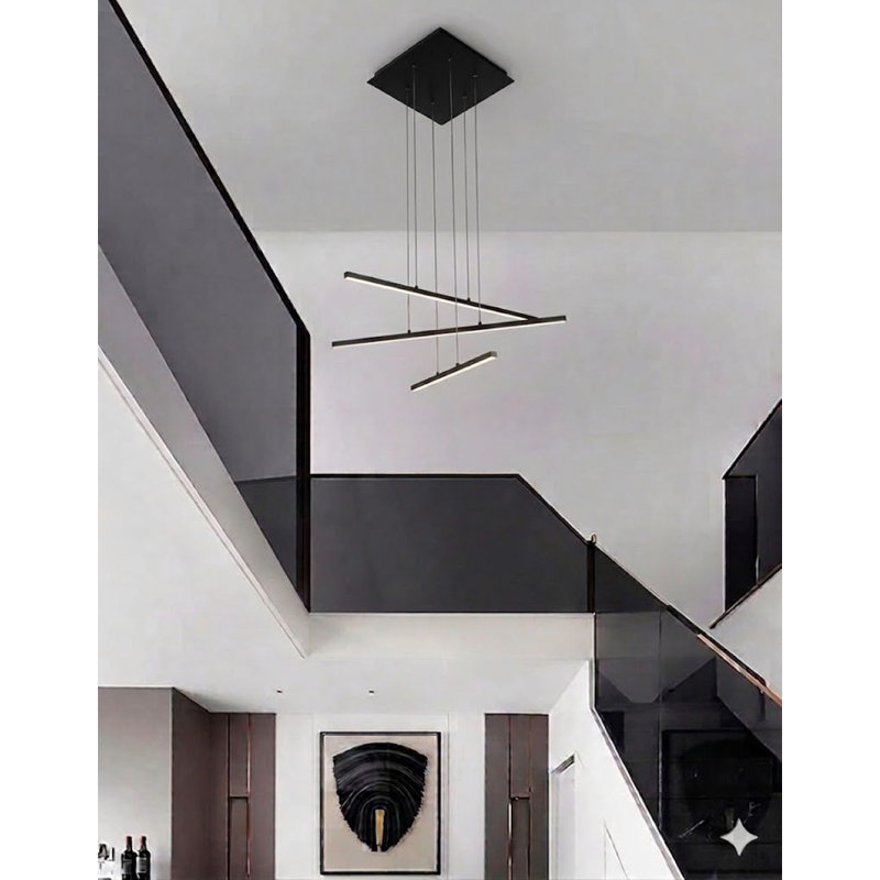 3-Light Matte Black Metal LED Chandelier With Selectable LED Color Temperature, Matte Black