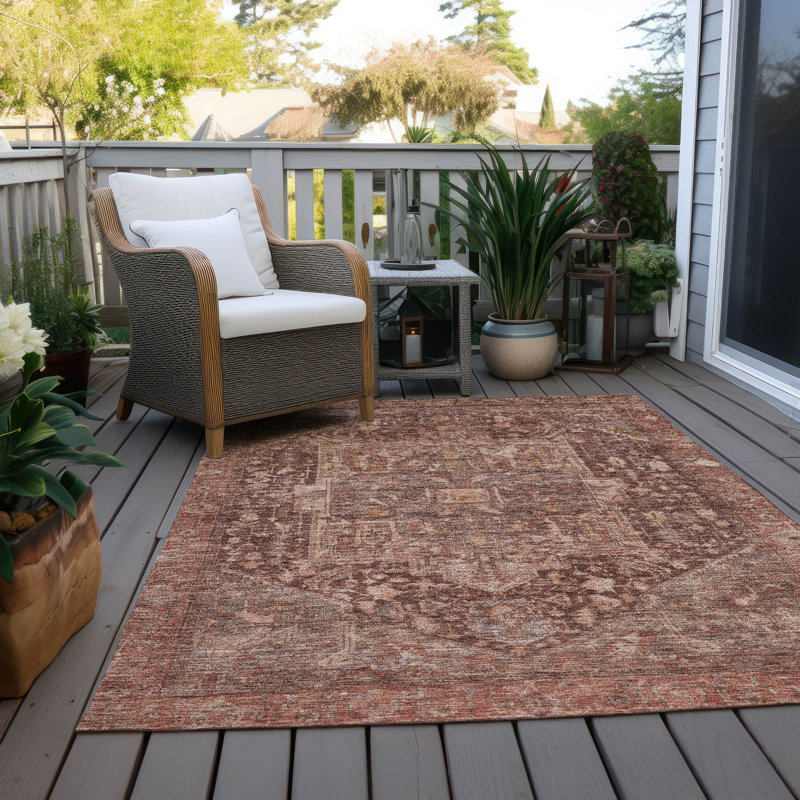 Machine Washable Indoor/Outdoor Claudian ACN1240 Burgundy Rug, Rectangle 8' x 10'