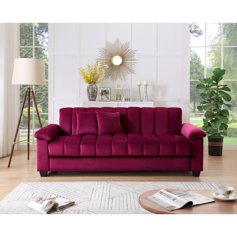 Canapé-lit double en velours avec rangement Biscuit, Rouge, H 33,75 po x l 82,7 po x P 35,25 po