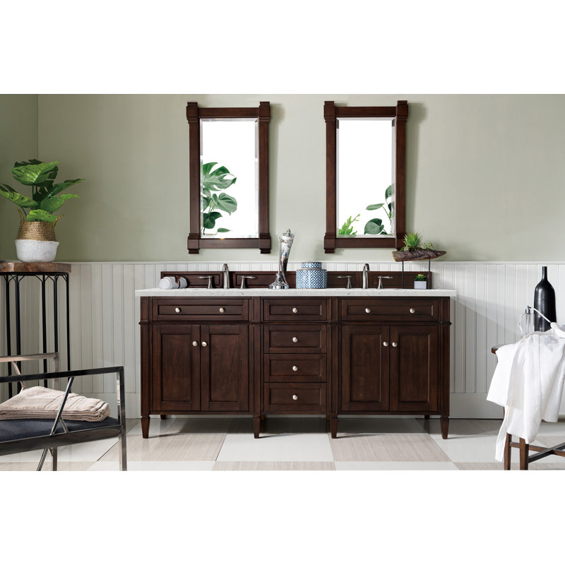 Brittany 72'' W Double Vanity, Eternal Jasmine Pearl, Burnished Mahogany