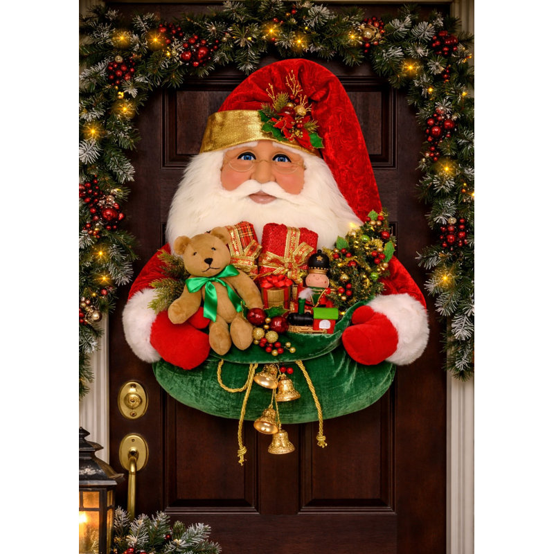 Lighted Santa Head with Gift Bag